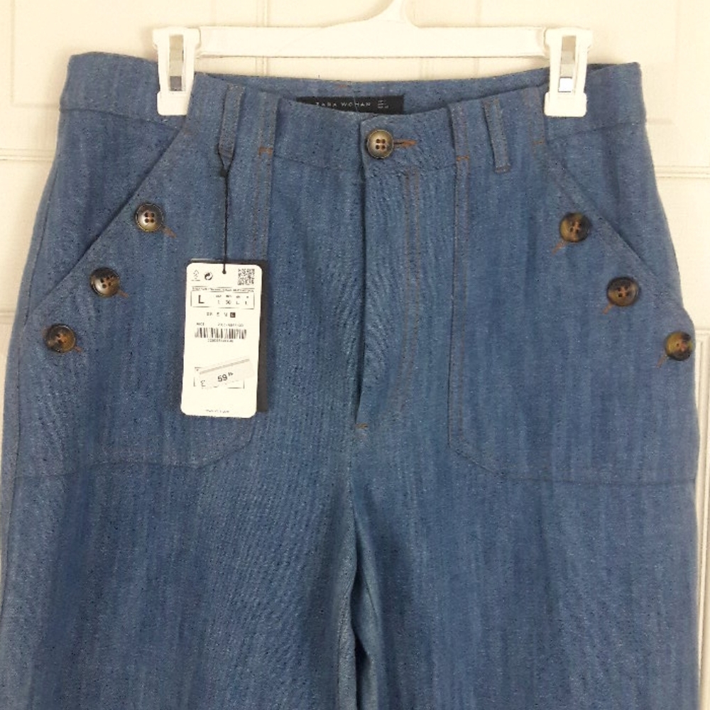 Zara Tall Wide Leg Button Pockets High Rise Jeans